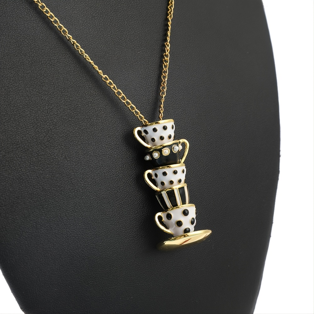 Enamel Glaze Tea Cup Long Sweater Necklace